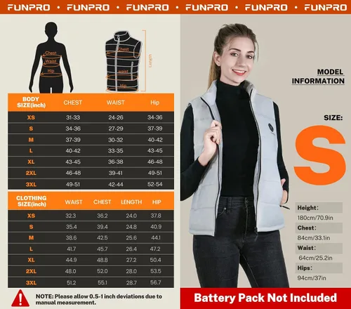 Vista 6 de FUNPRO Heated Vest for Women, Smart Heated Jacket, Lights-out Design, Battery Pack Not Included
