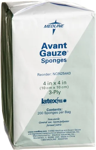Vista 2 de Medline Esponjas de gasa Avant: no tejidas, no estériles, seguras para personas sensibles al látex, 2 x 2 pulgadas, 3 capas, tu socio de confianza