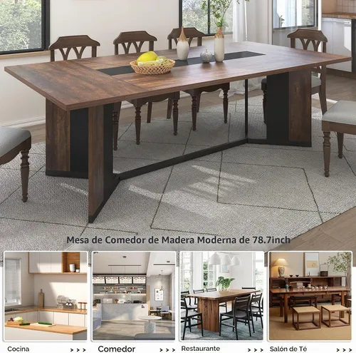 Vista 8 de Hlivelood Mesa de comedor grande de 78 pulgadas para 6 8 personas, mesa de cocina rectangular de madera con mesa impermeable, muebles rectangulares