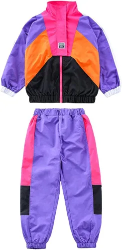 Vista 5 de LOLANTA Conjunto de pantalones deportivos para niñas con bloques de color y pantalones deportivos deportivos de hip hop y baile ropa de calle unisex
