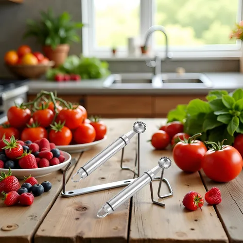 Vista 7 de 2 unidades de acero inoxidable fresa Huller multifunción inoxidable descorazonador y removedor de picaduras para fresa, tomate, verduras y frutas