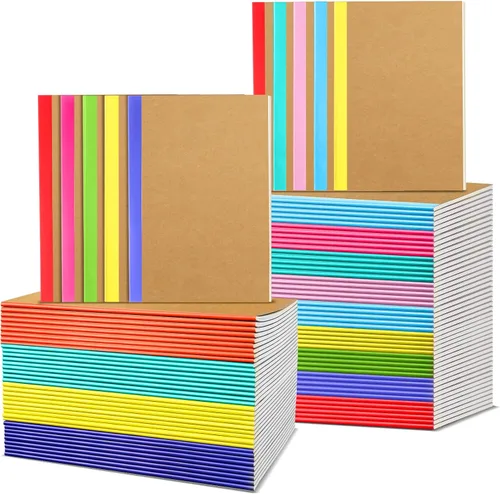 Vista 21 de Handepo 100 paquete de cuadernos de composición A5/A6 con líneas rayadas, cuadernos de composición de cartón Kraft a granel con cubierta suave