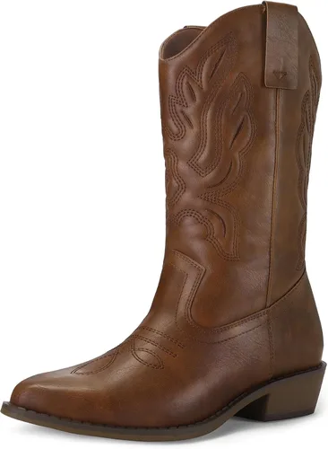 Vista 16 de mysoft Botas vaqueras para mujer, botas vaqueras de tacón grueso a media