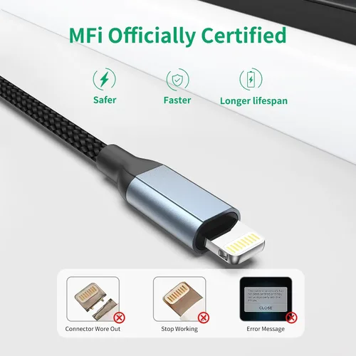 Vista 3 de 6 Inch Short Lightning Cable Fast Charging 0.5FT USB to Lightning Cable MFi Certified, Nylon Braided, Zero Excess Slack, Hassle-Free Design for