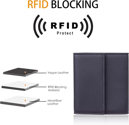 Vista 3 de Travelambo Cartera pequeña y compacta con bloqueo RFID para tarjetas de crédito, monedero de bolsillo para mujer