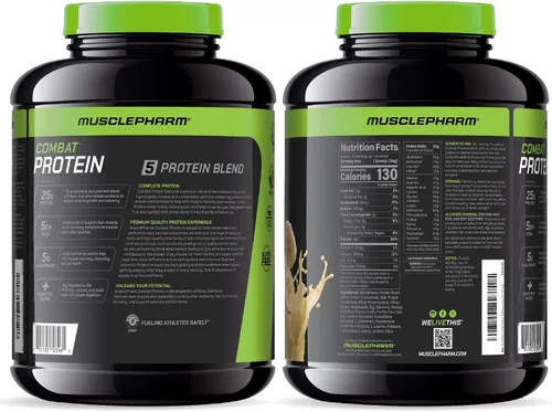 Vista 10 de MusclePharm Combat Protein Powder, sabor crema de plátano, alimenta los músculos para entrenamientos productivos, 5 fuentes de proteína incluyendo