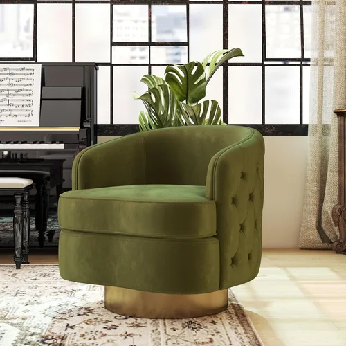 Vista 11 de Hyfirm Silla decorativa moderna negra, sillón giratorio de barril para sala de estar, sillas cómodas de terciopelo con botones, asiento de sofá