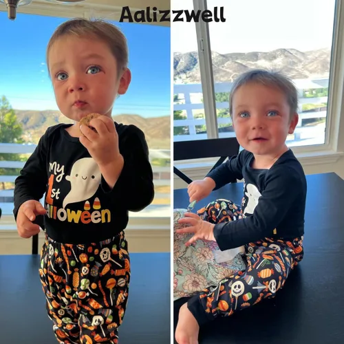 Vista 2 de Aalizzwell Traje de Halloween para bebés niños y niñas, ropa neutra de género