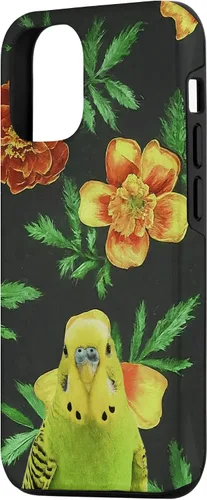 Vista 2 de iPhone 15 Parakeet Budgie Marigolds Orange Yellow Plant Pattern Case