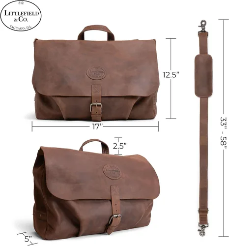 Vista 5 de Littlefield & Co., Bolso portador de correo con correa ajustable para el hombro, bolsa de mensajero, maletín grande, bolsa cruzada para hombre