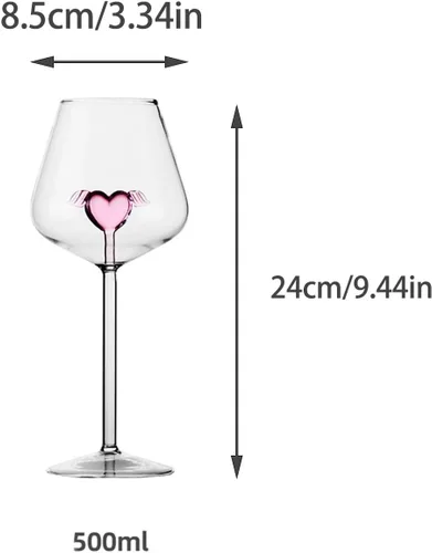 Vista 4 de Juego de 2 copas de vino tinto de cristal de 17 onzas, románticas copas de vino en forma de corazón, copas de cóctel creativas, copas de vino únicas
