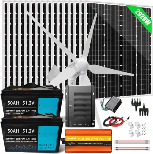 Vista 11 de Kit solar de viento de 2920 W, sistema fuera de la red, cargador de batería de 48 V: 16 paneles solares mono de 120 W + generador de turbina eólica