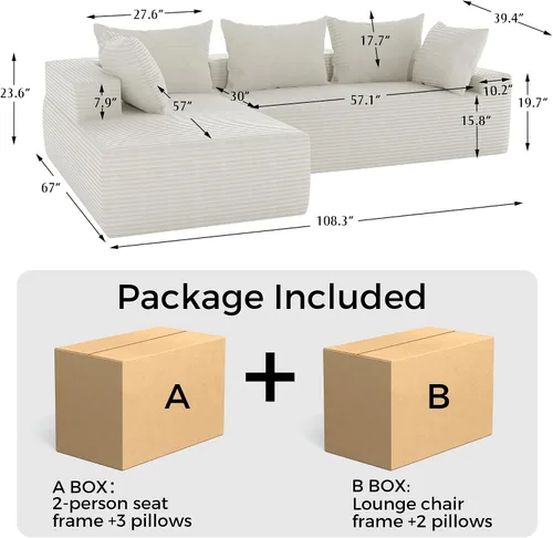 Vista 2 de Sofá seccional moderno de 108 pulgadas, sofás modulares convertibles en forma de L, sofás tapizados con asiento profundo, sofá de esponja apto