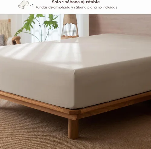 Vista 2 de MooMee Sábana bajera ajustable de solo 100% algodón lavado con textura parecida al lino, transpirable, duradera, suave, cómoda, bolsillo profundo