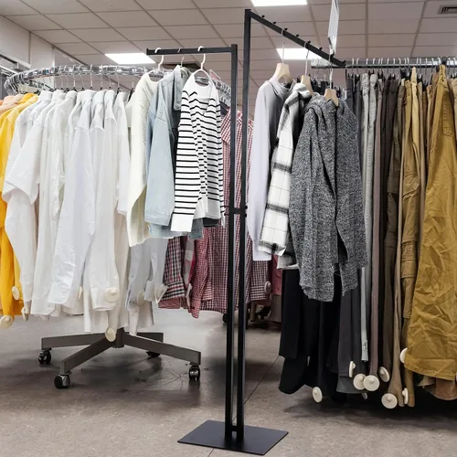 Vista 7 de Ripeng Perchero de ropa de 2 vías con brazos rectos e inclinados, perchero de ropa resistente para restaurantes minoristas, pantalla de Negro