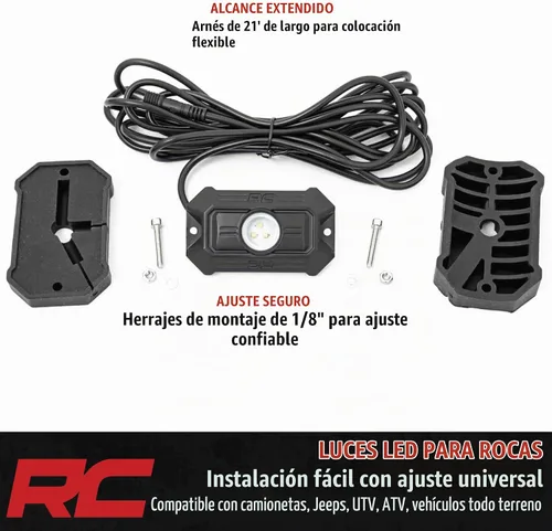 Vista 4 de Rough Country Cápsulas de Luz LED Deluxe para Rocas con Kit de Montaje 4 Cápsulas - 70980, Blanco