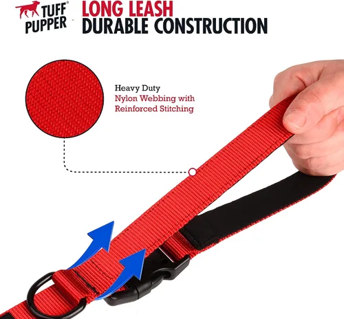 Vista 6 de Tuff Pupper Correa larga resistente para perros 20 pies Mango de hebilla Correa de entrenamiento para retiro de perros Correa de nailon