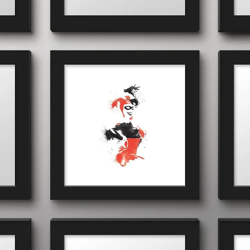 Vista 2 de Trends International Gallery Pops DC Comics Harley Quinn - Arte de pared clásico de Harley, versión enmarcada en negro, 12 x 12 pulgadas