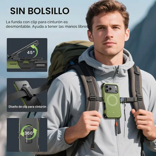 Vista 4 de M MYBAT PRO Funda para iPhone 17 Pro con funda de clip para cinturón, [compatible con Magsafe] con protector de pantalla, anticaídas, a prueba