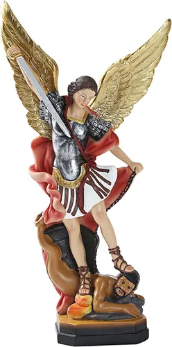 Vista 10 de QIANLING Estatua de San Miguel Arcangel de 12.5 pulgadas, estatua de San Miguel en resina bronceada, figuras de la colección de San Miguel Arcángel