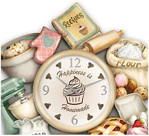 Vista 2 de The Bradford Exchange Reloj de pared de cocina casero de felicidad, dedicado a la alegría pura de hornear deliciosas golosinas (marrón)