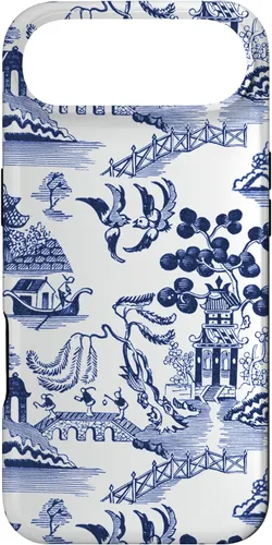 Vista 26 de iPhone 14 Pro Preppy Azul y Blanco Willow Patrón Chinoiserie Toile Case