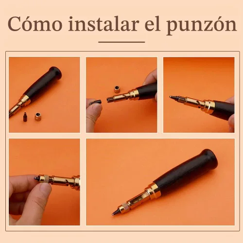 Vista 5 de TLKKUE Perforadora Ajustable de Tornillo con Mango de Madera Negra Herramienta Automática de Perforación con 6 Puntas Tamaño Negro