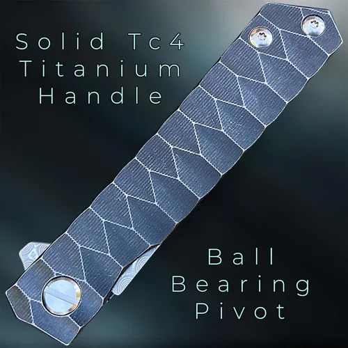 Vista 5 de Cuchillo plegable de bolsillo de Damasco, mango de titanio sólido Tc4, hoja Tanto de acero Damasco VG10 multicapa de 67 capas (Saint DXT)