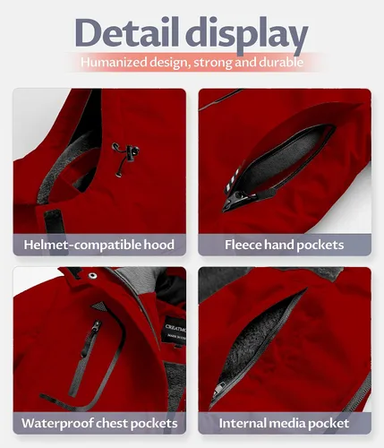Vista 6 de CREATMO US Chaqueta de esquí impermeable de montaña para mujer, resistente al viento, chaqueta de snowboard cálida para invierno