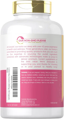 Vista 3 de Carlyle Myo-Inositol Suplemento para mujer 2600 mg 180 cápsulas Soporte extra fuerte para ella Sin OMG, sin gluten