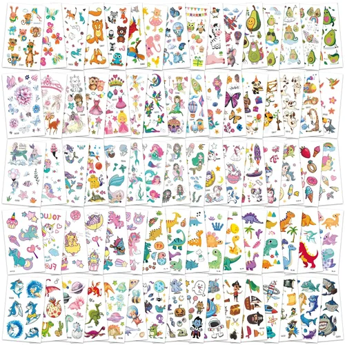 Vista 8 de Zhtulck Tatuajes para niños, más de 600 estilos mixtos de tatuajes temporales para niñas y niños, juego de calcomanías de tatuajes falsos de dibujos