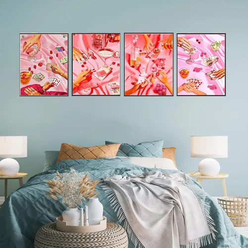 Vista 3 de KICHANG Juego de 4 piezas de pintura de diamante vintage rosa para adultos, kits de arte de diamantes 5D, diamantes redondos de taladro completo