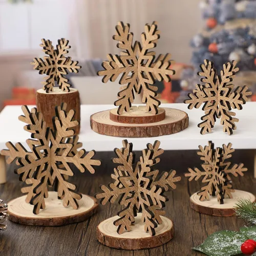 Vista 21 de Bucherry 12 piezas de decoración de mesa de copo de nieve de madera 3D con copos de nieve y centro de mesa para fiesta de congelados, Navidad