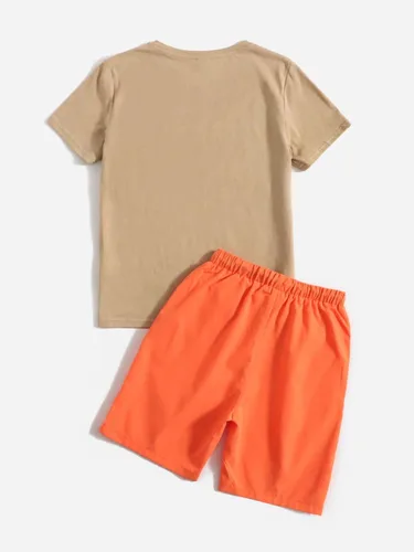 Vista 2 de OYOANGLE Conjunto de 2 piezas para niño con camiseta de manga corta y pantalones cortos