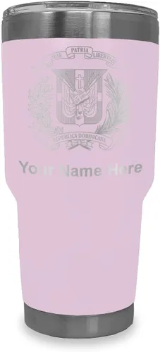 Vista 19 de LaserGram Taza aislada al vacío de 20 onzas, escudo de armas, República Dominicana, grabado personalizado incluido (gris)