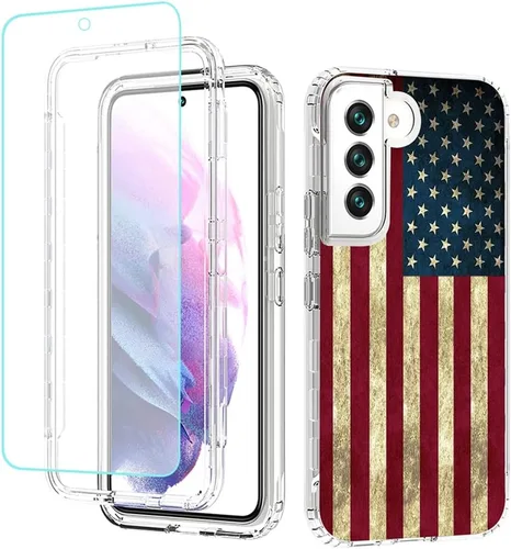 Vista 8 de Funda de teléfono para Galaxy S22, Samsung S22 5G SM-S901U con protector de pantalla de vidrio templado, bonito patrón floral transparente, funda