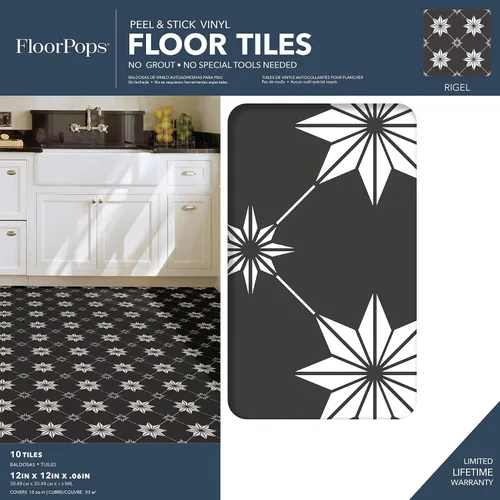 Vista 2 de FloorPops Azulejos Rigel negros adhesivos para el suelo, FP3990