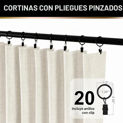 Vista 2 de 100% Blackout Shield Cortinas opacas completas para dormitorio de 63 pulgadas de largo, juego de 2 paneles, anillos de clip/bolsillo para barra Alba