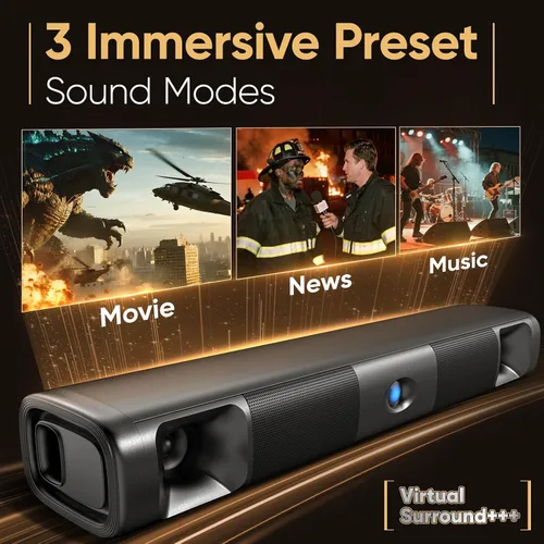 Vista 6 de Saiyin Barra de sonido Bluetooth de 60W para Smart TV, TV-ARC/óptico/AUX Negro