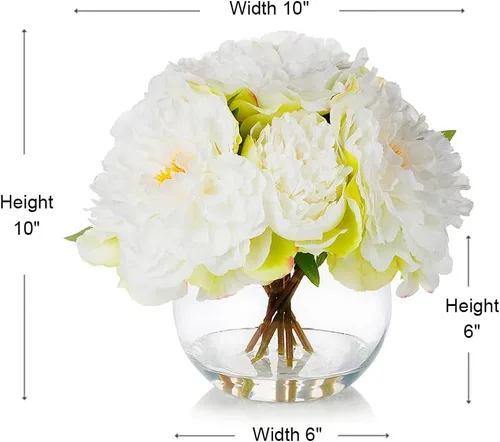 Vista 5 de ENOVA FLORAL Flor de peonía artificial con jarrón, arreglo de flores falsas, peonía sintética en jarrón de vidrio para decoración de cocina, oficina