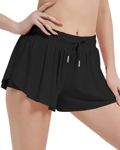 Vista 3 de Memorose Pantalones cortos de correr fluidos para mujer, pantalones cortos de verano casuales de elastano con bolsillos