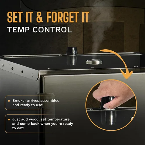 Vista 3 de SmokinTex Lil' Tex Ahumador Eléctrico - Parrilla Ahumadora de Carne Portátil de Acero Inoxidable con Control de Temperatura, Bandeja para Astillas