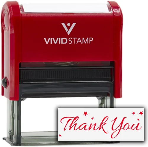 Vista 14 de Sello de goma autoentintado Thank You w/Stars (tinta negra) - Mediano