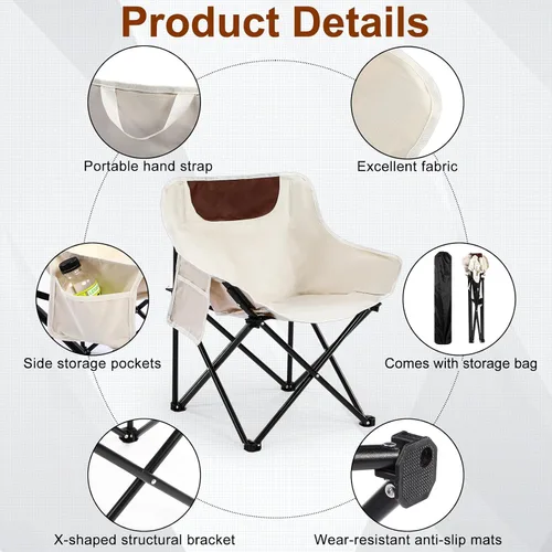 Vista 4 de FairySandy Paquete de 6 sillas de camping portátiles, sillas de campamento plegables ligeras, sillas compactas para mochileros con bolsa de Beige