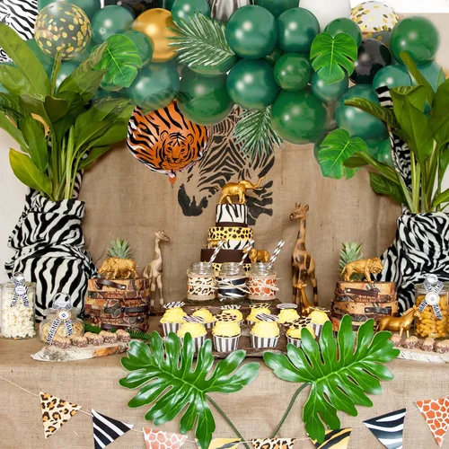 Vista 6 de Amandir Kit de arco de guirnalda de globos de safari de selva de 152 Oro verde