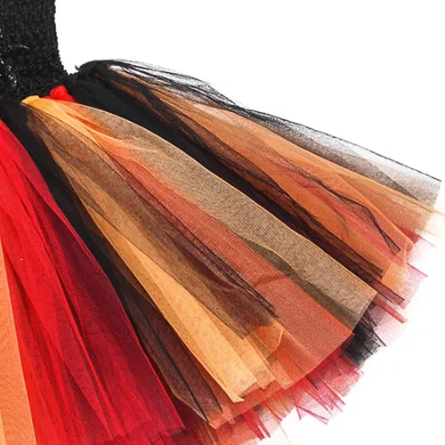 Vista 7 de LUCKYGAL Disfraz de Halloween para niñas, vestido de tutú de bruja araña, ropa de cosplay con diadema