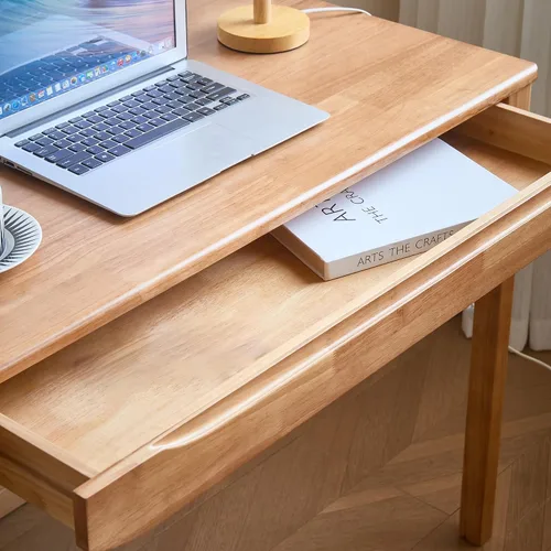 Vista 3 de Escritorio de madera maciza de 40"x24" con cajones, escritorio de escritura de madera para espacios pequeños, escritorios de oficina en casa