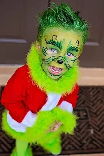 Vista 3 de Disfraz de Navidad para niños pequeños, traje de Navidad de manga larga y pantalones, conjunto de monstruo verde para cosplay