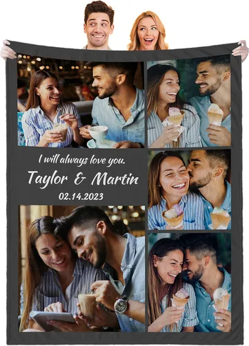 Vista 9 de Regalos personalizados para novio, novia, regalo personalizado para marido y esposa, mantas personalizadas con imágenes, manta de fotos