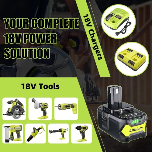 Vista 4 de Paquete de 2 baterías de repuesto de 7.0Ah P108 para Ryobi 18V y cargador Combo P117 compatible con baterías Ryobi P100 P102 P103 P104 P105 P106